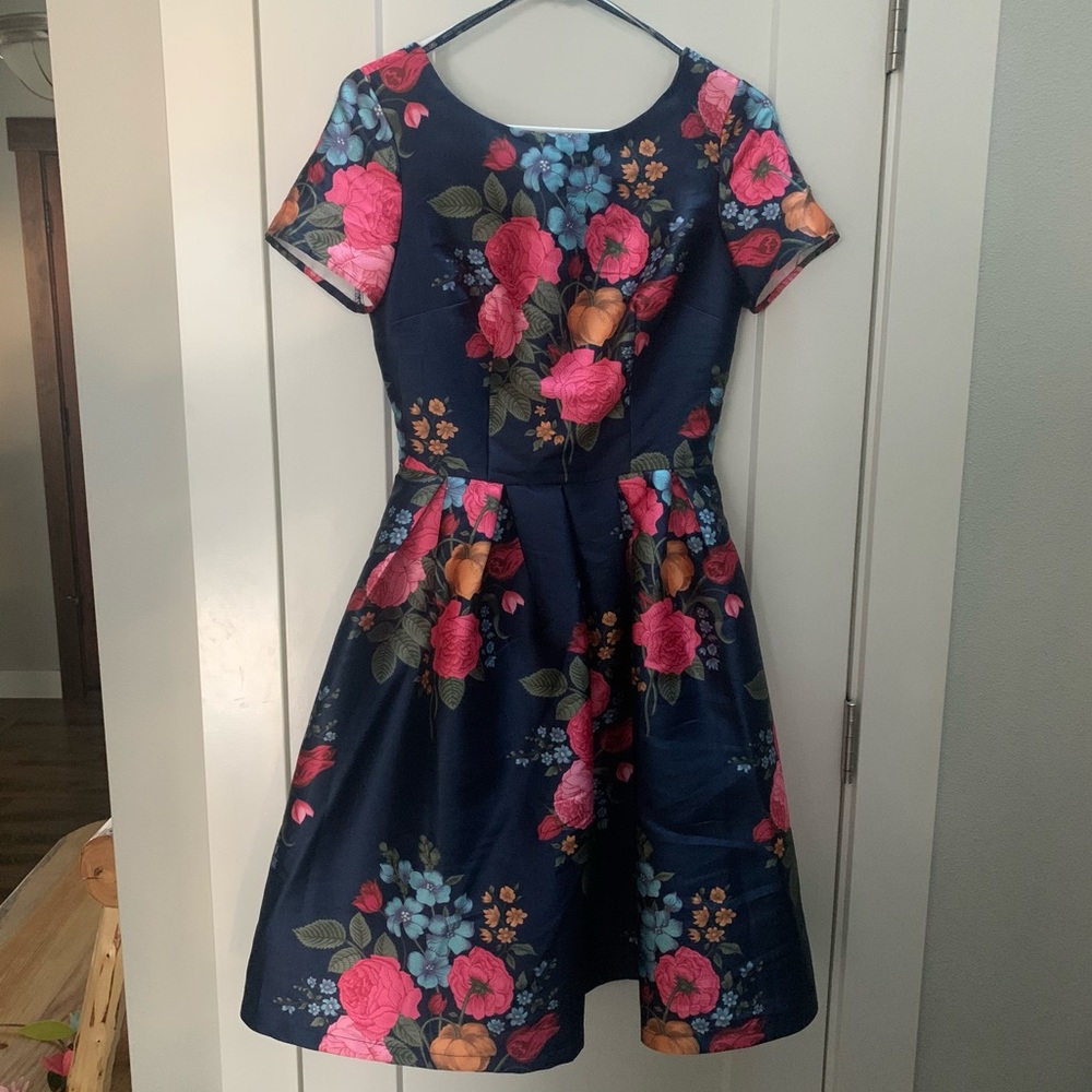 Chi Chi London blue floral print midi skater dress